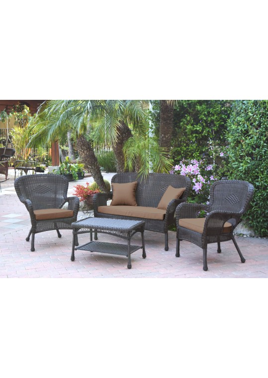 4pc Windsor Espresso Wicker Conversation Set - Brown Cushions