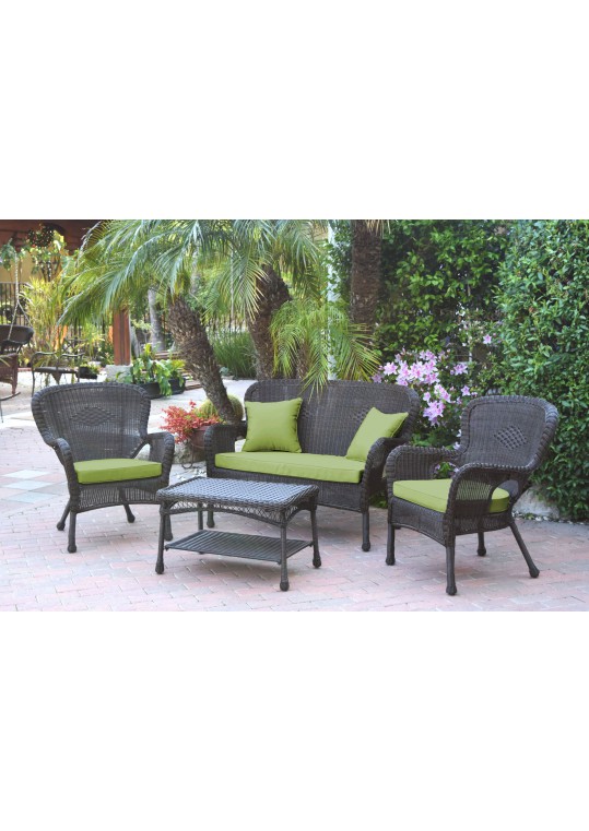 4pc Windsor Espresso Wicker Conversation Set - Sage Green Cushions