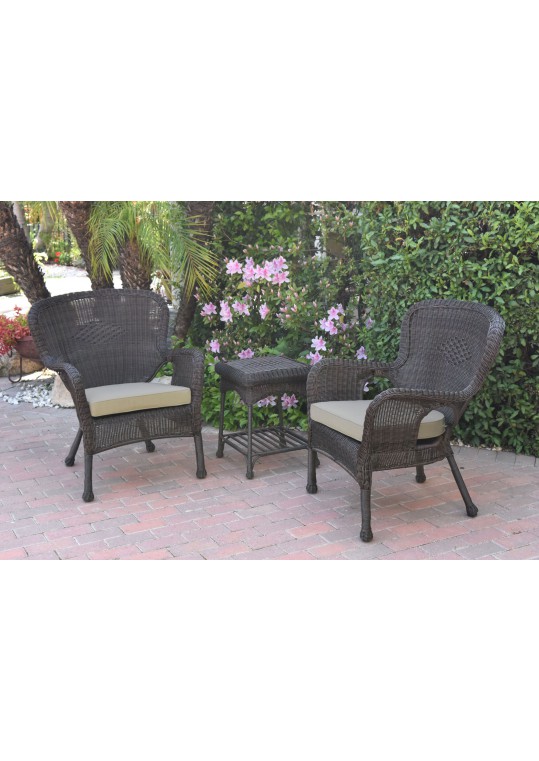 Windsor Espresso Wicker Chair And End Table Set With Tan Chair Cushion