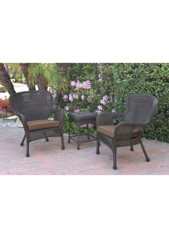 Windsor Espresso Wicker Chair And End Table Set With Brown Chair Cushion