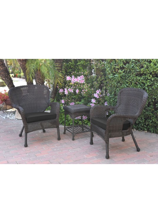 Windsor Espresso Wicker Chair And End Table Set With Black Chair Cushion