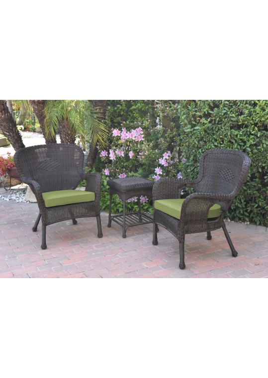 Windsor Espresso Wicker Chair And End Table Set With Sage Green Chair Cushion