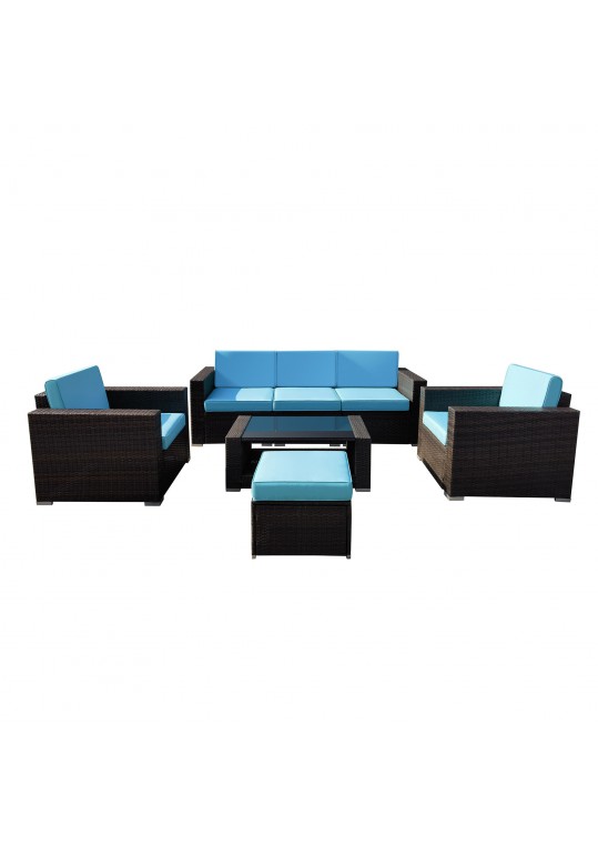 7PC BROWN WICKER SEATING SET /TURQ CUSHION