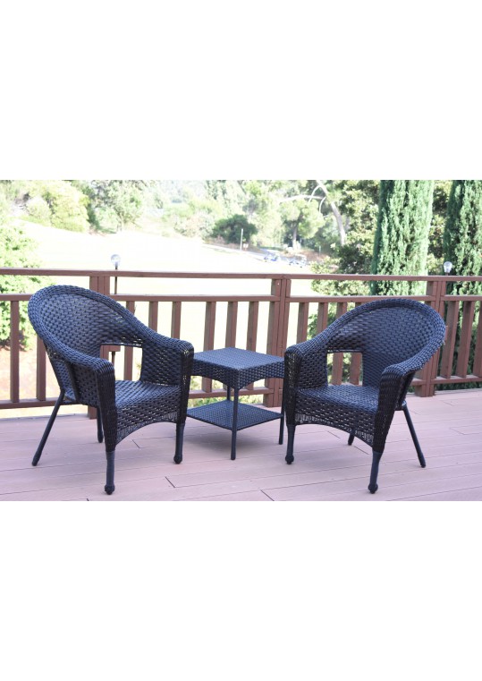 Set of 3 Espresso Resin Wicker Clark Single Chair without Cushion and End Table