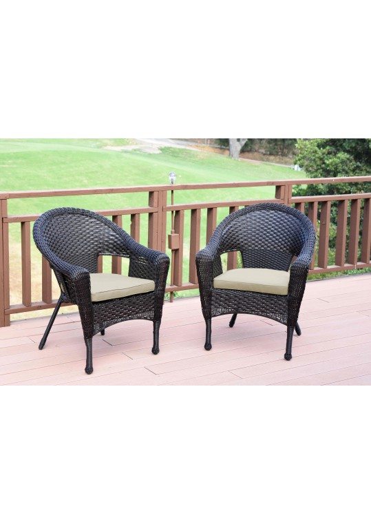 Set of 2 Espresso Resin Wicker Clark Single Chair with Tan Cushion