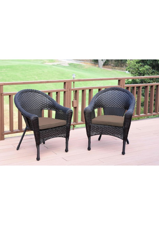 Set of 2 Espresso Resin Wicker Clark Single Chair with Brown Cushion