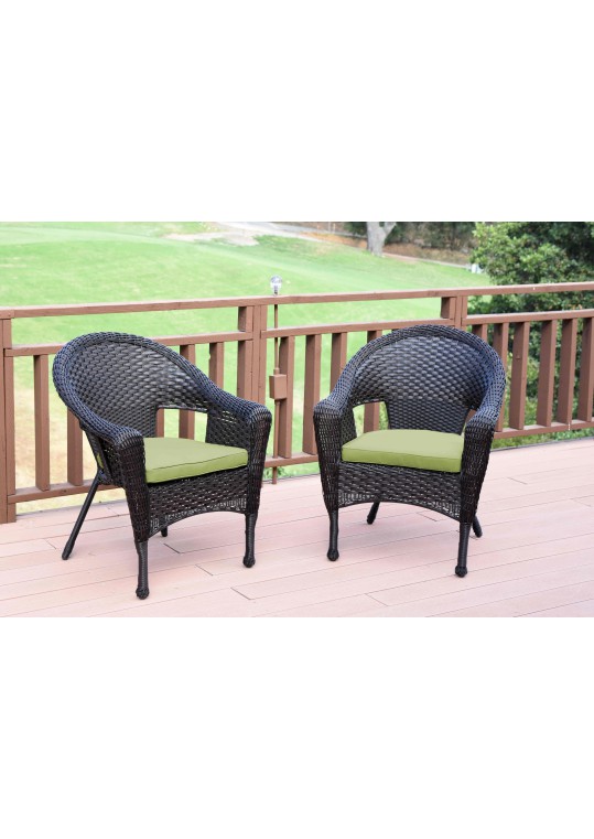Set of 2 Espresso Resin Wicker Clark Single Chair with Sage Green Cushion