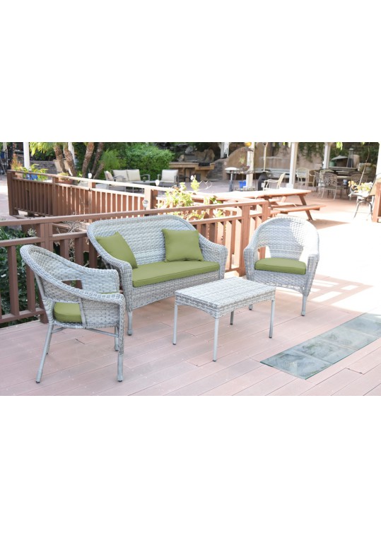 4pcs Grey Resin Wicker Clark Conversation Set with 2 inch Sage Green Cushion