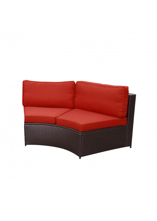 Resin Wicker Cartagena Curved modular Sectional Settee with 3.5in Brick Red Cushion