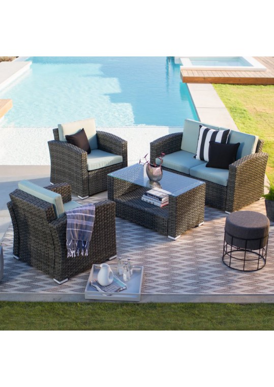 Nefeli Resin Wicker 4 Piece Patio Conversation Set with 3Inch Cushions