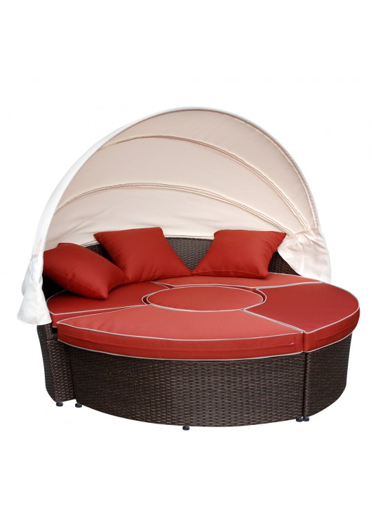 All-Weather Wicker Sectional Daybed - Brick Red Cushions